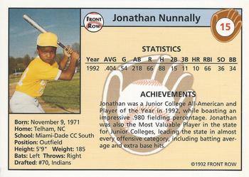 1992 Front Row Draft Picks #15 Jonathan Nunnally Back