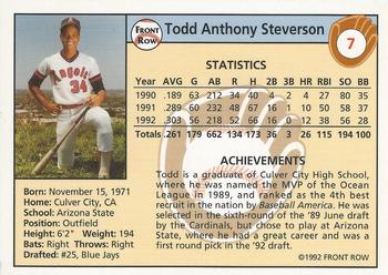 1992 Front Row Draft Picks #7 Todd Steverson Back