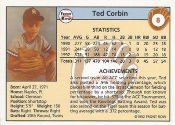 1992 Front Row Draft Picks #8 Ted Corbin Back