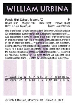 1992 Little Sun High School Prospects #3 William Urbina Back