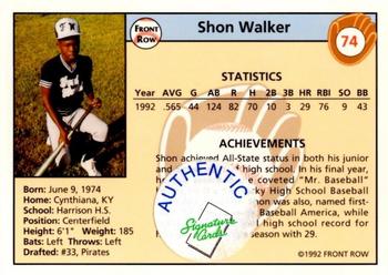 1992 Front Row Draft Picks - Autographs #74 Shon Walker Back