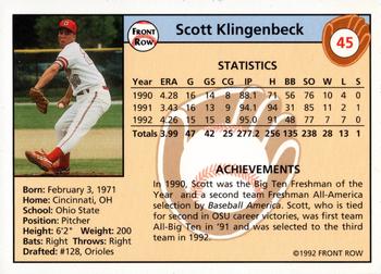 1992 Front Row Draft Picks - Silver #45 Scott Klingenbeck Back