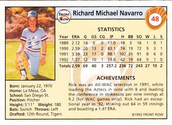 1992 Front Row Draft Picks - Silver #48 Rick Navarro Back