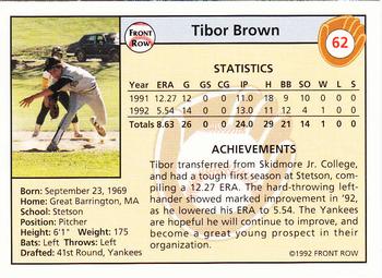 1992 Front Row Draft Picks - Silver #62 Tibor Brown Back