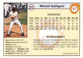 1992 Front Row Draft Picks - Silver #67 Marcel Galligani Back