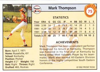 1992 Front Row Draft Picks - Silver #75 Mark Thompson Back
