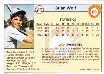 1992 Front Row Draft Picks - Silver #86 Brian Wolf Back