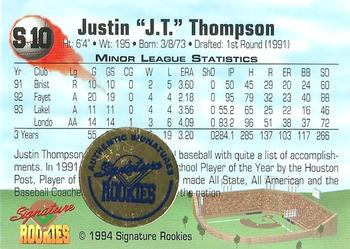 1994 Signature Rookies - Hottest Prospects Signatures #S10 Justin Thompson Back