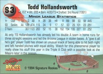 1994 Signature Rookies - Hottest Prospects Mail-In Promos #S3 Todd Hollandsworth Back