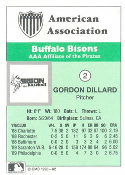 1990 CMC Buffalo Bisons #2 Gordon Dillard Back