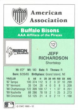 1990 CMC Buffalo Bisons #12 Jeff Richardson Back