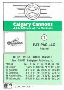 1990 CMC Calgary Cannons #1 Pat Pacillo Back