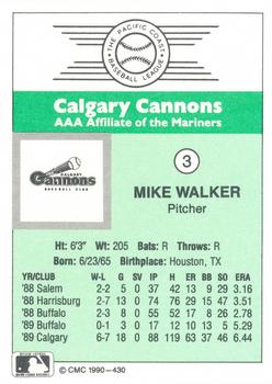 1990 CMC Calgary Cannons #3 Mike Walker Back