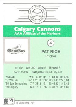 1990 CMC Calgary Cannons #4 Pat Rice Back