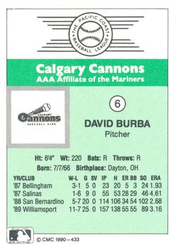 1990 CMC Calgary Cannons #6 Dave Burba Back