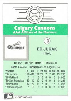 1990 CMC Calgary Cannons #10 Ed Jurak Back