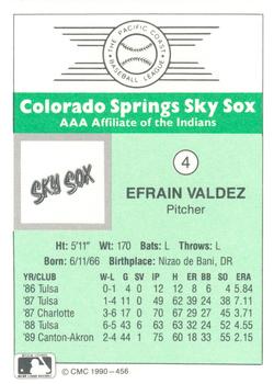 1990 CMC Colorado Springs Sky Sox #4 Efrain Valdez Back