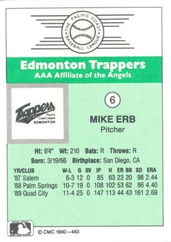 1990 CMC Edmonton Trappers #6 Mike Erb Back