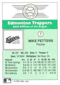 1990 CMC Edmonton Trappers #7 Mike Fetters Back