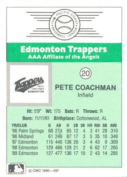 1990 CMC Edmonton Trappers #20 Pete Coachman Back