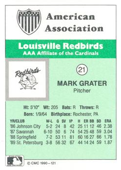 1990 CMC Louisville Redbirds #21 Mark Grater Back