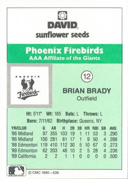 1990 CMC Phoenix Firebirds #12 Brian Brady Back