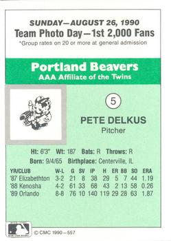 1990 CMC Portland Beavers #5 Pete Delkus Back