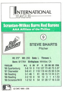 1990 CMC Scranton Red Barons #9 Steve Sharts Back