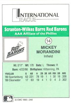 1990 CMC Scranton Red Barons #14 Mickey Morandini Back