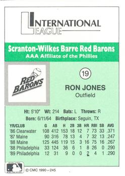 1990 CMC Scranton Red Barons #19 Ron Jones Back