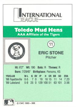 1990 CMC Toledo Mud Hens #11 Eric Stone Back