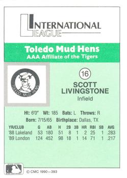 1990 CMC Toledo Mud Hens #16 Scott Livingstone Back