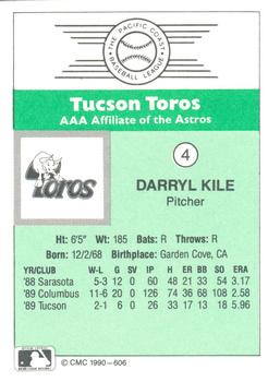 1990 CMC Tucson Toros #4 Darryl Kile Back
