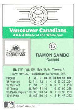 1990 CMC Vancouver Canadians #15 Ramon Sambo Back