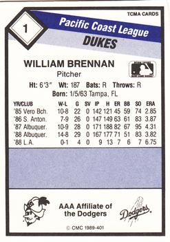 1989 CMC Albuquerque Dukes #1 William Brennan  Back