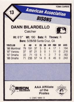 1989 CMC Buffalo Bisons #13 Dann Bilardello  Back