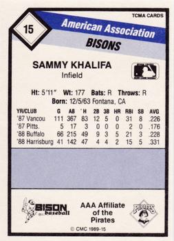1989 CMC Buffalo Bisons #15 Sammy Khalifa  Back