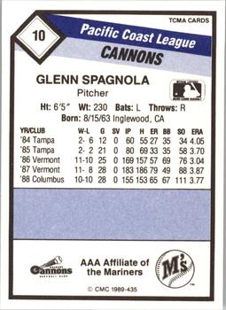 1989 CMC Calgary Cannons #10 Glenn Spagnola  Back