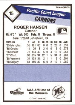 1989 CMC Calgary Cannons #15 Roger Hansen  Back