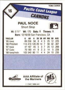 1989 CMC Calgary Cannons #16 Paul Noce  Back