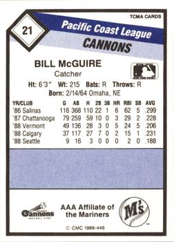 1989 CMC Calgary Cannons #21 Bill McGuire  Back