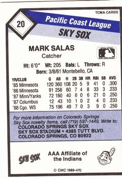 1989 CMC Colorado Springs Sky Sox #20 Mark Salas  Back
