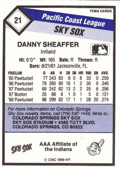 1989 CMC Colorado Springs Sky Sox #21 Danny Sheaffer  Back