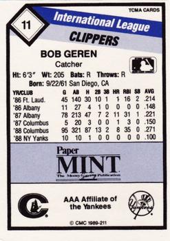 1989 CMC Columbus Clippers #11 Bob Geren  Back