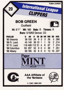 1989 CMC Columbus Clippers #20 Bob Green  Back
