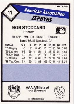 1989 CMC Denver Zephyrs #11 Bob Stoddard  Back