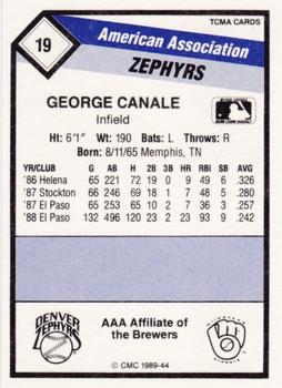 1989 CMC Denver Zephyrs #19 George Canale  Back
