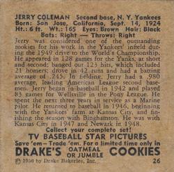 1950 Drake's TV Baseball Series (D358) #26 Jerry Coleman Back