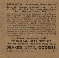 1950 Drake's TV Baseball Series (D358) #13 Bobby Doerr Back