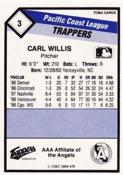 1989 CMC Edmonton Trappers #3 Carl Willis  Back